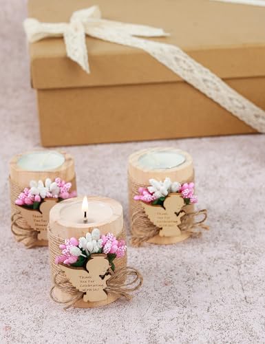 50 Pcs Wooden Tea Candle Holders, Girl Baptism Gift,Baby Birthday Party Favors,Adult Baptism, Gender Reveal Guest Favors with Personalized Tags. (pink-50) - Image 7