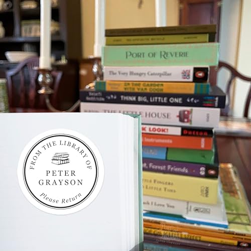 Personalized Classic Book Labels with Stack of Books, From the Library of Stickers, Set of 90 stickers 1.5 inch round, Please Return Bookplate Stickers - Image 3