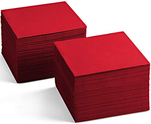 Disposable Linen-Feel Red Napkins, 6.5" x 6.5" Paper Napkins For Wedding, Party, Dinner Or Holiday (100 Pack) by SERVIETTO