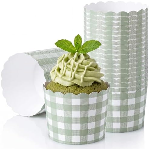 300 Pcs Green Gingham Cupcake Liners, Standard Scalloped Baking Cups, Greaseproof Muffin Wrappers Dessert Bowls, Dessert Ice Cream Candy Cups for Birthday Baby Shower Party Supplies by Unknown