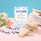 80 Wedding Guest Book Alternative tumbling tower Wooden Block, Chinoiserie - Image 2