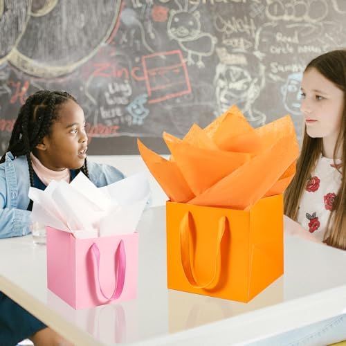 AZOWA Pink Square Gift Bags with Tissue - 12 Inch Paper Bags with Handles Birthday Party Favor Christmas Wedding Gift Box Flowers Decoration (10 PCS, 12x12x12 in) - Image 5