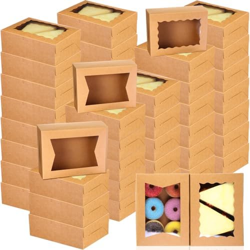 TaoBary 100 Pcs Cookie Bakery Boxes with Window 8x6x2.5,2 Style Bake, Kraft by TaoBary