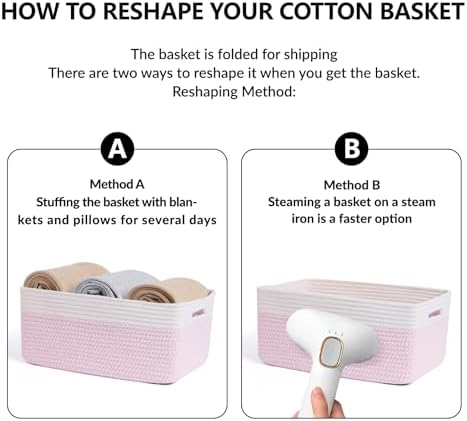 MiniArk Woven Pink Cotton Storage Baskets, 3 Pack, 17 x 13 x 7.5 inches - Image 7