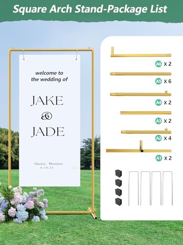 Gold Wedding Arch Backdrop Stand, 6.6 * 3.3FT Square Backdrop Stand Balloon Flower Metal Frame for Ceremony, Anniversary, Party, Birthday,Baby Shower Photo Booth Decoration - Image 4