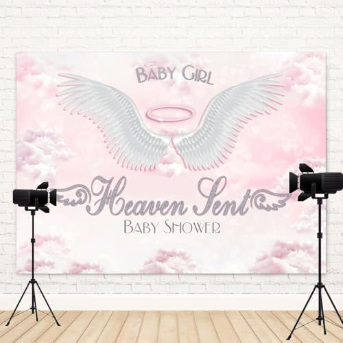 12x10ft Baby Shower Backdrop Baby Girl Heaven Sent Photography Background White Wings Clouds Pink Sky Paradise Princess Girls Party Banner Decorations Newborn Gender Reveal Photo Booth Prop - Image 4