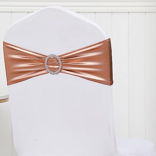 50 PCS Spandex Rose Gold Chair Sashes for Wedding Stretch Chair Bands with Buckles Universal Elastic Chairs Ties Bows for Party Folding Chairs Celebration Ceremony Christmas Events Decorations - Image 6