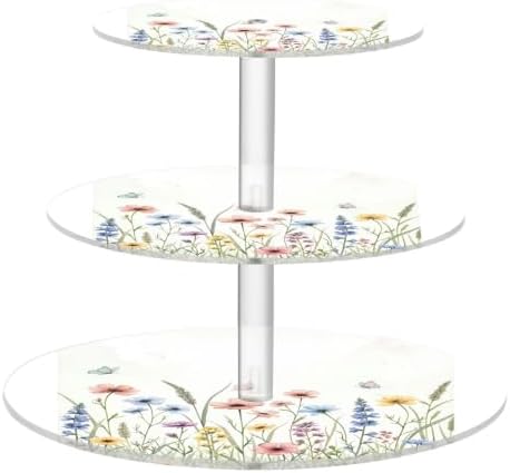 Kigai Wildflower Cupcake Stand 3 Tier Dessert Table Display Holder Acrylic Cup Cake Tower Round Tiered Serving Tray for Wedding, Birthday, Baby Shower by Kigai