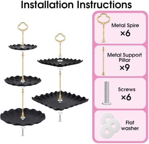 Cupcake Stand Set of 12, 6 Tiered Cupcake Stands & 6 Dessert Trays, Cake Stand Dessert Table Display Set for Baby Shower Wedding Tea Party Birthday Decorations - Image 3