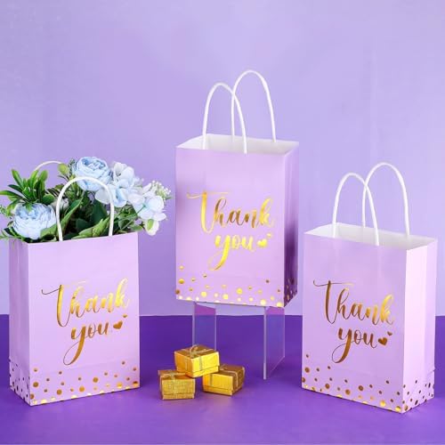 PerKoop 60 Pack Thank You Paper Gift Bags, Classic, Light Purple - Image 2