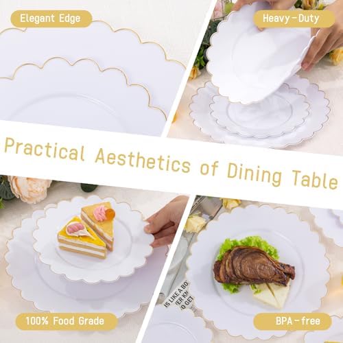 LIYH 120 Pcs White Scalloped Plastic Plates, Gold Disposable Party Plates - Image 4