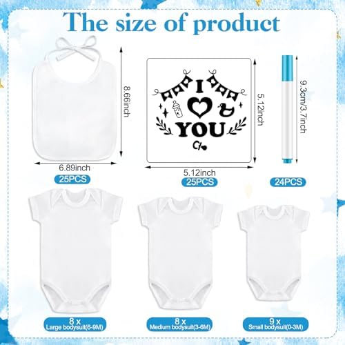 Panitay 100 Pcs White Baby Bodysuits Bibs Kit 25 Guests, Blue Bear - Image 3