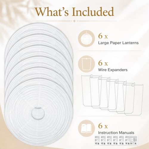 6 Pcs 18 Inch Large White Paper Lanterns Jumbo Hanging Party Decorations - Image 3