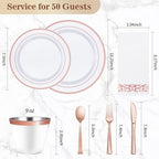 BESTVIP 350 PCS Rose Gold Disposable Plastic Dinnerware Set for 50 Guests - Image 4