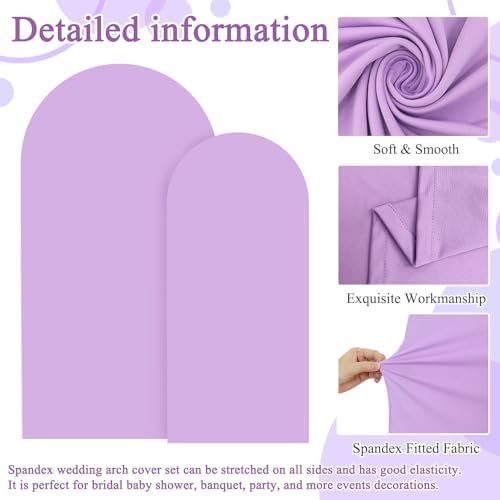FOTSHARER 6FT 7.2FT Lavender Arch Cover Set of 2 Spandex Fitted Wedding Arch Covers Spandex Cover for Arch Backdrop Lilac Arch Cover Backdrop Fabric Chiara Arch Wall Cover for Round Top Arches Decor - Image 3