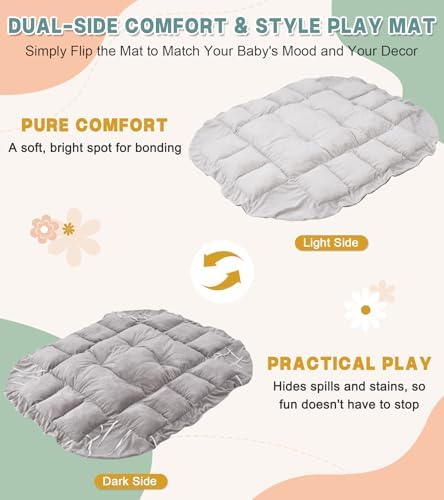 5-in-1 Baby Play Gym and Tummy Time Mat, 12 Learning Cards, Plush Activity Mat with 6 Toys, Baby Gym, Convertible to Ball Pit, Baby Gift, Grey - Image 4