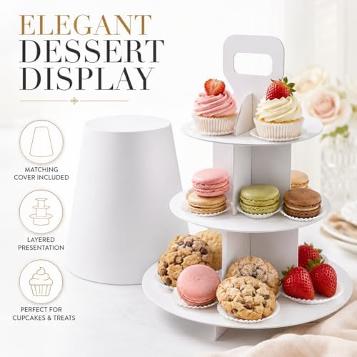 3-Tier Cupcake Stand, 10 Set Cardboard Cupcake Tower with Paper Cover, Dessert Cup Cake Stand Tower for Birthday Wedding Party Decoration,Afternoon Tea Stand, Cupcake Tier Stand - Image 6