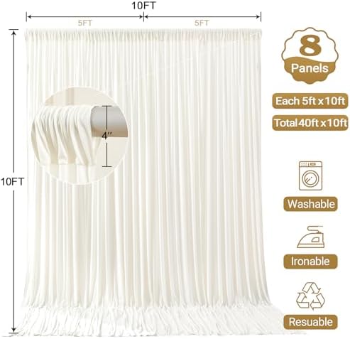 40x10ft Cream Backdrop Curtain Panels for Parties - Wrinkle Free Polyester Photo Curtain Backdrop Wedding Back Drop Fabric Drapes for Party Decorations Background for Photography - Image 4