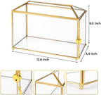 Glass Wedding Card Box with Lock, 12.6x5.9x9 inches Large Gold Card Boxes for Wedding Reception, Keepsake Display, Graduation, Party Centerpiece Decorative Box - Image 2