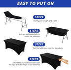 Fixwal 12 Pack 6FT Black Tablecloth Rectangle Spandex Fitted Table Cover - Image 4