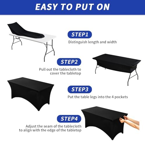 Fixwal 12 Pack 6FT Black Tablecloth Rectangle Spandex Fitted Table Cover - Image 4