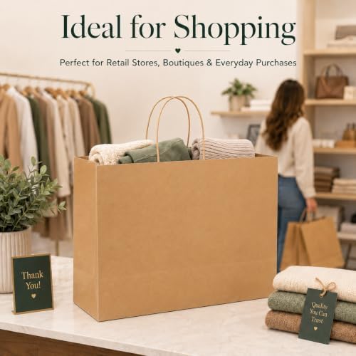 GSSUSA Brown Paper Bags with Handles, Large Gift Bags 16x6x12, 100 Pack - Image 5
