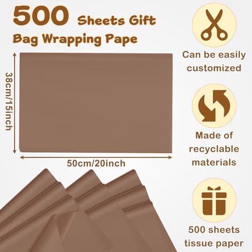 500 Sheets Brown Tissue Paper Bulk 15 x 20 Inch for Fall Harvest Gift Bags - Image 2