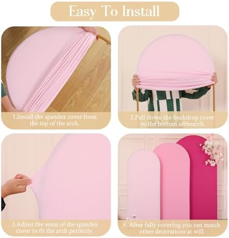 Pink Arch Backdrop Cover Set of 3 Wedding Arch Covers Stretchy Backdrop 7.2FT 6.6FT 6FT Decorations Baby Shower Bridal Shower Photo Birthday Party Hot Pink Arch Stand Cover Spandex - Image 6