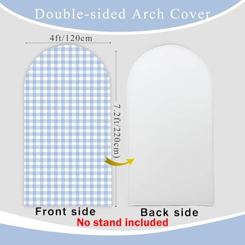 Checkered Gingham Arch Backdrop Cover 7.2ft Blue and White Plaid - Image 3