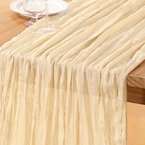 DeZerlor Beige Cheesecloth Table Runner 1 Pack Summer Boho Runner by DeZerlor