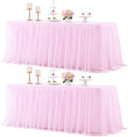 Suppromo 2 Pack 6ft Pink Tablecloths for Rectangle Tables 72 x 30 Inch Pink Rectangular Table Cloth, Wrinkle Free Table Cover with Tutu Skirt for Baby Shower Birthday Party Banquet Buffet Cake by Suppromo