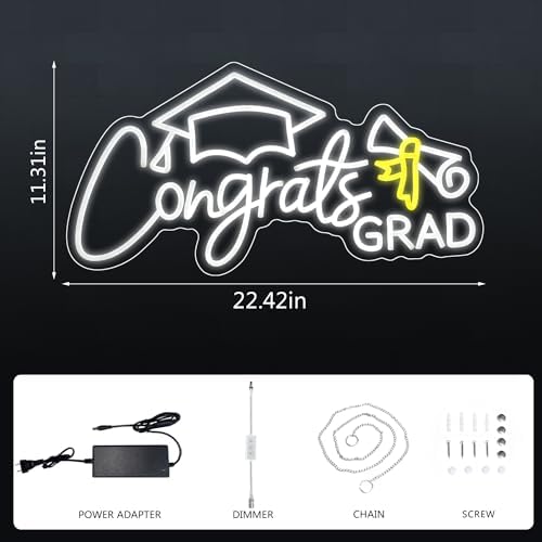 Congrats Grad Neon Sign, Class of 2026 Celebration Wall Decor - Image 3