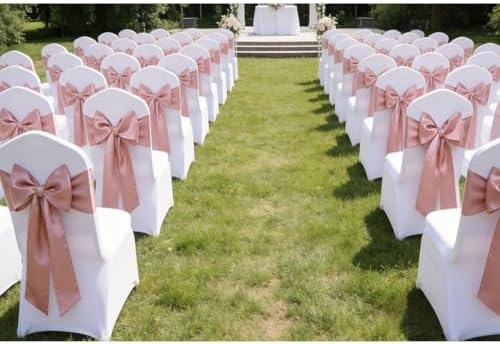 50 Pack Satin Blush Pink Chair Sashes for Wedding Gender Reveal Party Birthday Reception, Banquets Chairs Decorations, Blush Pink Satin Chair Bows for Folding Chairs, Light Rose Gold Color - Image 4