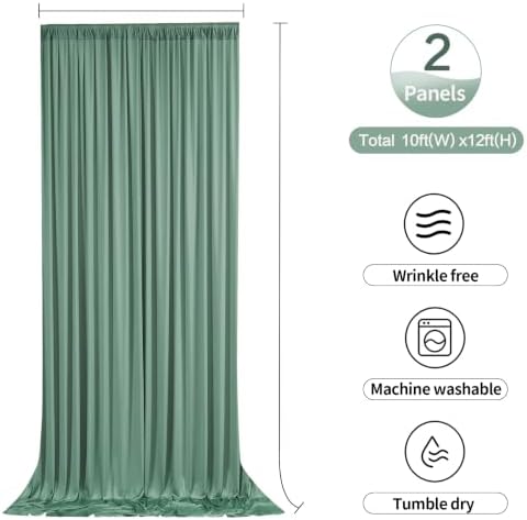10ftx12ft Sage Green Backdrop Curtains for Parties, Wrinkle Free Polyester Sage Green Photo Backdrop Drapes 2 Panels 12 ft Long Back Drop Cloth for Wedding Birthday Photography Background Party - Image 6