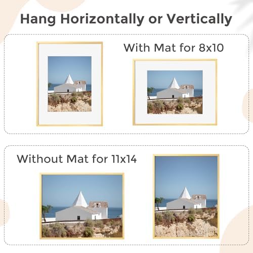 FLYJOE 11x14 Picture Frame | 11x14 Metal Frame With Mat | Gold, Set of 3 - Image 4