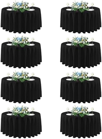 sancua Black Round Tablecloth 108 Inch Fit 42-96 Inch Tables, 8 Pack by sancua