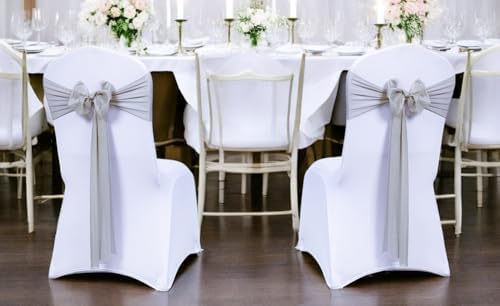 MDS Pack of 75 Chiffon Chair Sashes for Wedding & Event Décor - Grey - Image 2