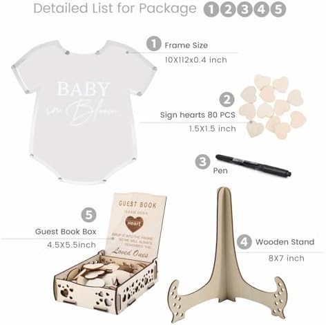 Fonder Mols Onesie Shaped Baby Shower Guest Book for Baby in Bloom Decorations, Wooden Guestbook Alternatives Gender Reveal Decorations Table Centerpiece Arrangement Display for 80 Guests - Image 6