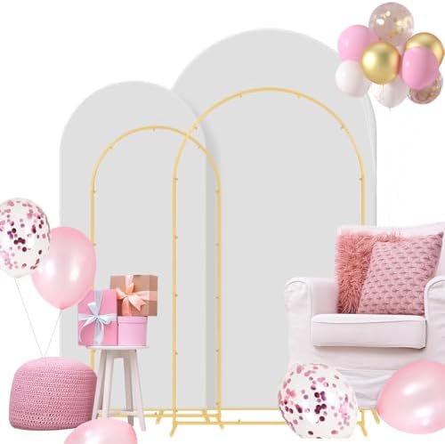 Gawicpy Wedding Arch Backdrop Stand Set Metal Arch Backdrop Stand with Wedding Arch Cover, Wedding Balloon Arch Backdrop Stand for Birthday, Baby Shower, Anniversary (White, 5.9FT+7.2FT) - Image 2