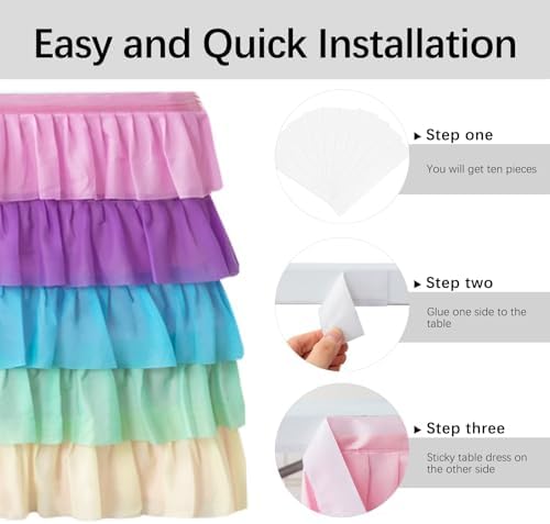 Pufogu Rainbow Tulle Table Skirt 14ft Tutu Ruffled Chiffon Tablecloth For Rectangle Wedding Baby Shower Girls Birthday Party and Cake Dessert Table Decorations(BrightRainbow, L14(ft), H30in) - Image 4