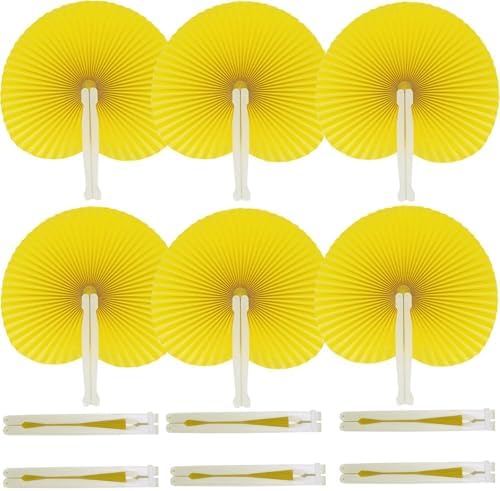 20 Pieces Yellow Round Paper Fans by Bestage