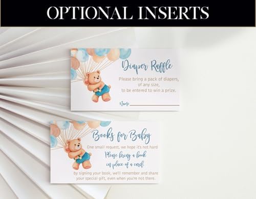 All Ewired Up We Can Bearly Wait Baby Shower Invitation, Blue Teddy Bear Baby Shower Invite, Library, Diaper Raffle, Balloons, Personalized Large 5X7 - Image 3
