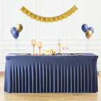 Suppromo 8ft Navy Blue Spandex Table Cloths for Rectangle Tables Wrinkle Free Rectangle Tablecloths, Stretch Fitted Table Cover with Skirt for Birthday Party Wedding Banquet Baby Shower Buffet Event by Suppromo