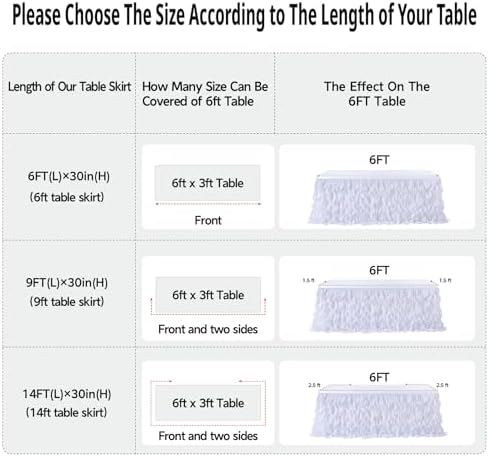 leegleri 14FT White Tutu Table Skirt for Rectangle&Round Tables-Tulle Curly Willow Table Skirt Decorations, White Ruffle Tablecloth for Wedding Bridal Shower Birthday Party Decorations - Image 5
