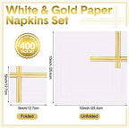 Taobary 400 Pcs 3 Ply Cocktail Napkins with Gold Foil Trim, White and Gold - Image 2