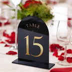 UNIQOOO Black Arch Wedding Table Numbers with Stands 1-15, Gold Foil Printed 5x7 Double Sided Acrylic Signs and Holders, Perfect for Centerpiece, Reception, Decoration, Party, Anniversary, Event - Image 5