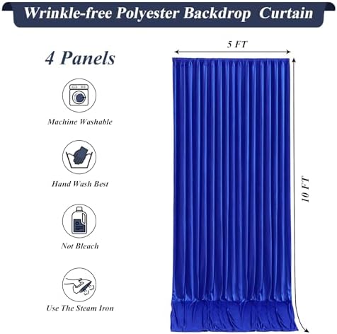 20x10ft Royal Blue Backdrop Curtains with Lights Photo Drapes Wrinkle Free Fabric Backdrop Curtain for Wedding Birthday Party Baby Shower Bridal Shower Home Party Background Decorations - Image 7