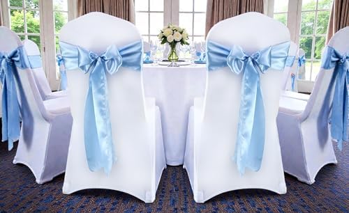 MDS® Pack of 200 Satin Chair Sashes for Wedding & Events – Baby Blue - Image 2