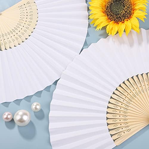 Aneco 48 Pieces Handheld Paper Fans Paper Folding Fans with Bamboos for Wedding Gift, Party, Home, DIY, White - Image 5