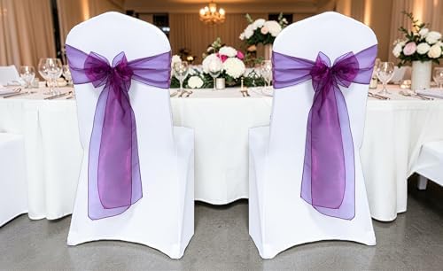 MDS Pack of 150 Organza Chair Sashes for Wedding & Event Décor – Eggplant - Image 2